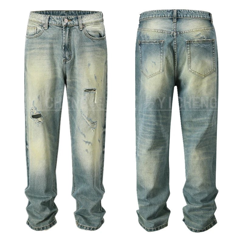 Unbranded Jeans Washed distressed denim — Q 107 Wash Destruction Jeans