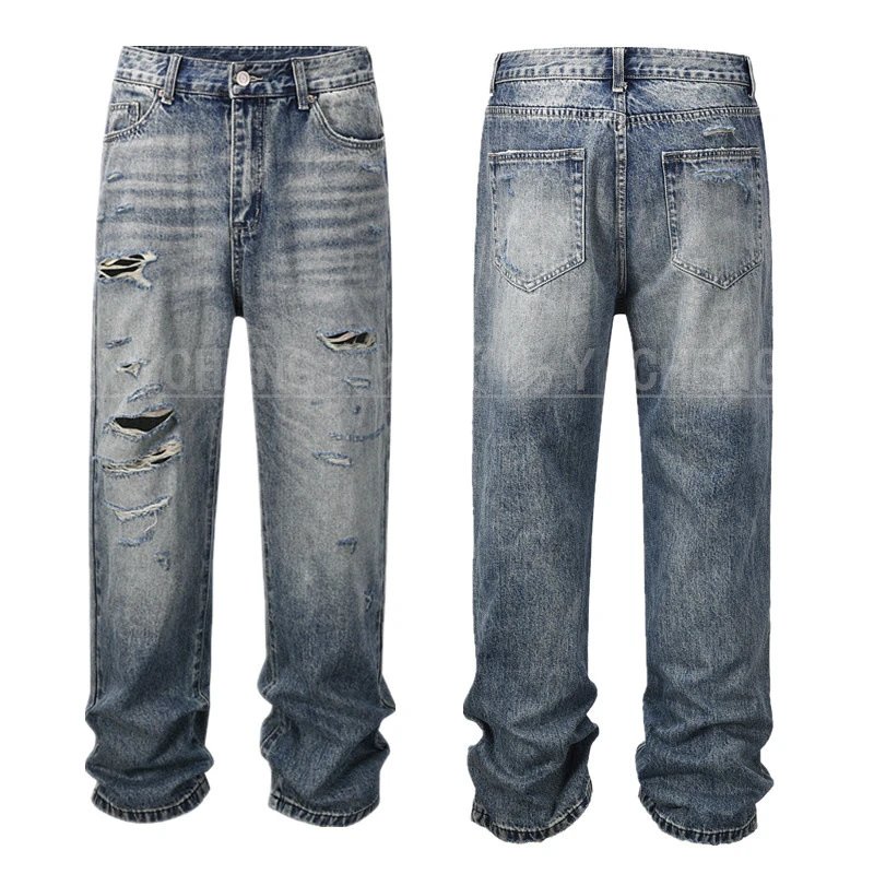 Unbranded Jeans Washed distressed denim — Q 0102 Wash Destruction Jeans