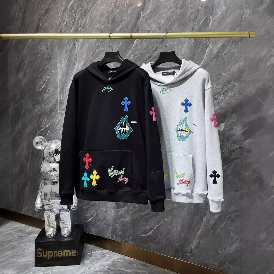 Chrome Hearts Colorful Cross Leather Graffiti Zip Hoodie