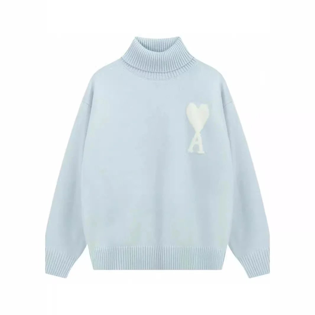 Heart Jacquard High-Neck Wool Blend Sweater