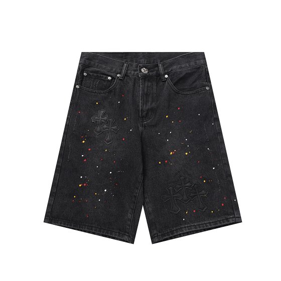 Regular Fit Denim Shorts Cross Patch Leather Denim Shorts Trendy