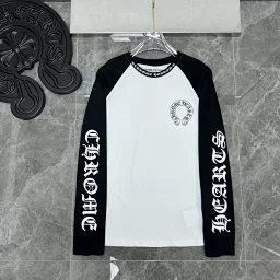 thumbnail for CH 2024 New Black and White Letter Big Horseshoe Color Blocking Sanskrit Letter Print Long Sleeve T-Shirt Base Layer