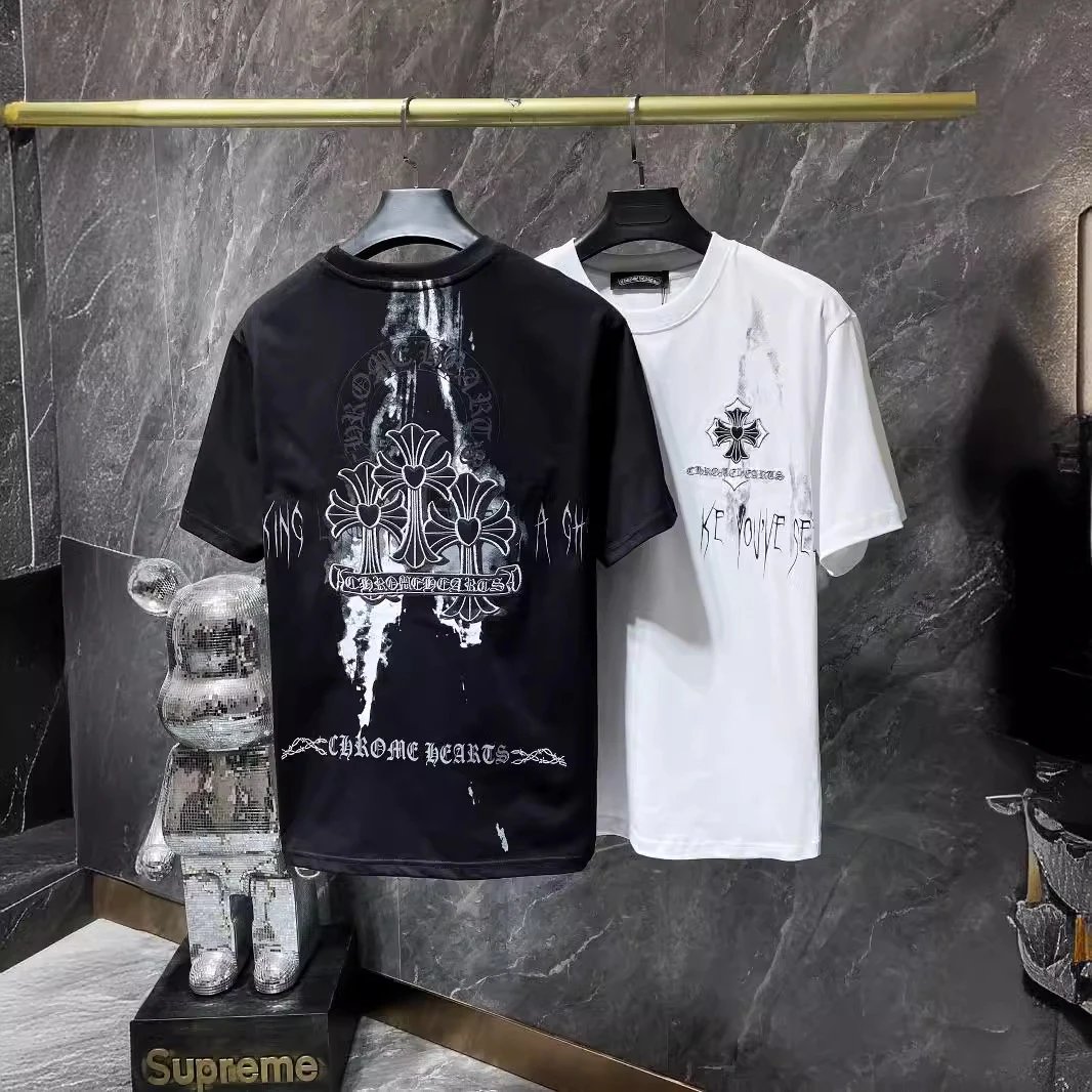 Chrome Hearts Cross Print Distressed T-Shirt White/Black