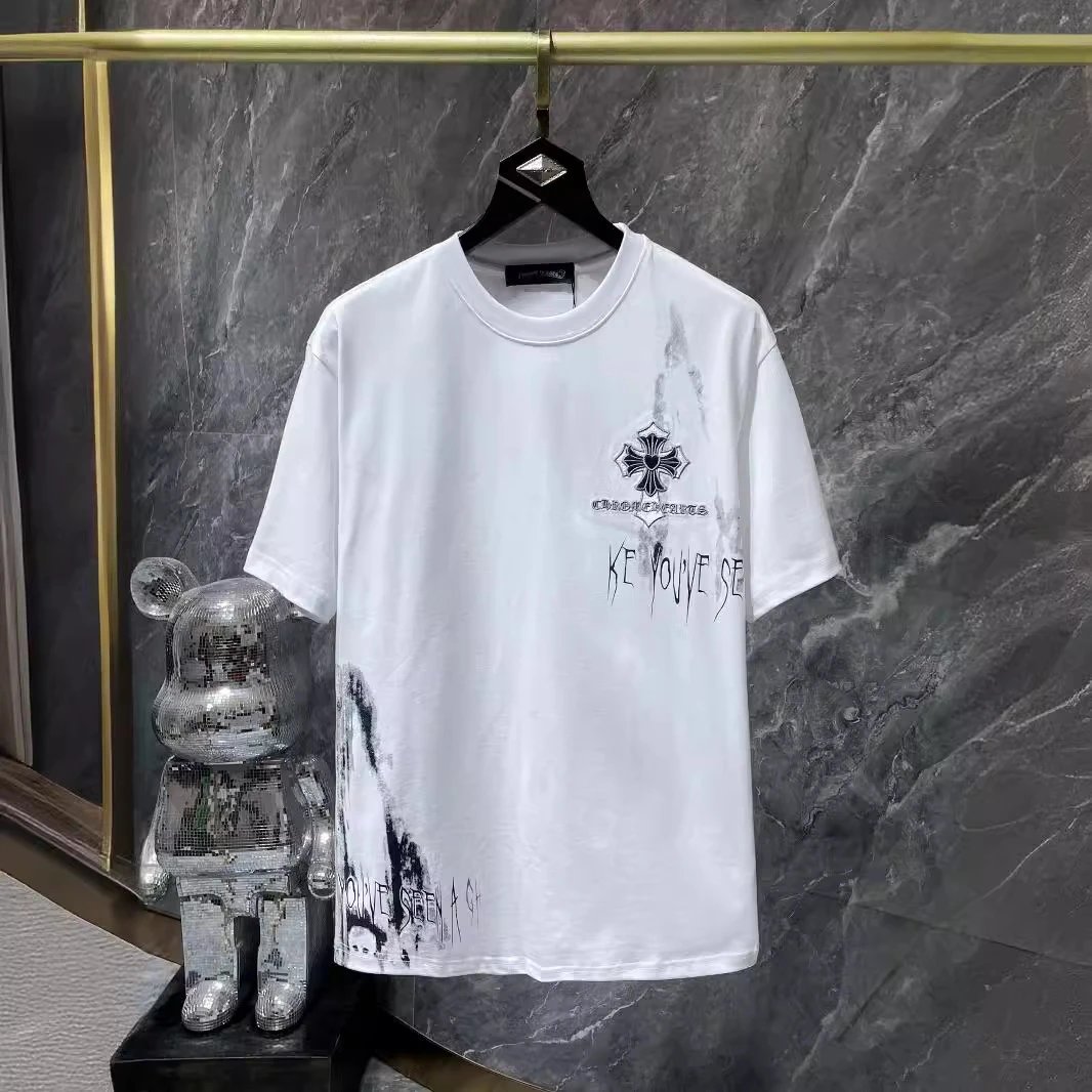 Chrome Hearts Cross Print Distressed T-Shirt White/Black
