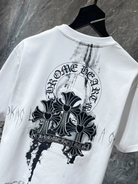 Chrome Hearts Cross Print Distressed T-Shirt White/Black - 11