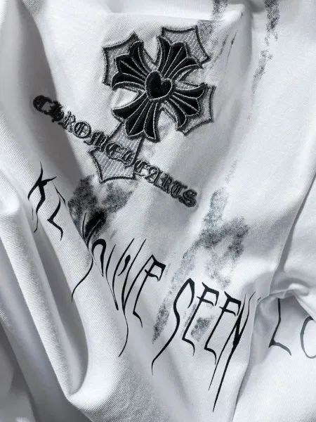 Chrome Hearts Cross Print Distressed T-Shirt White/Black - 13