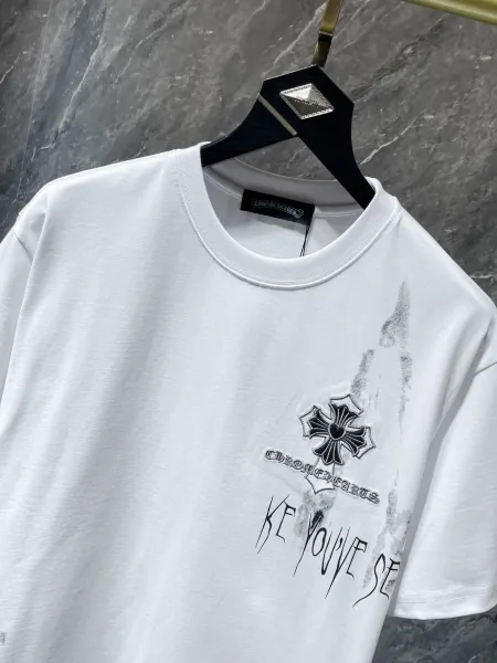 Chrome Hearts Cross Print Distressed T-Shirt White/Black - 14