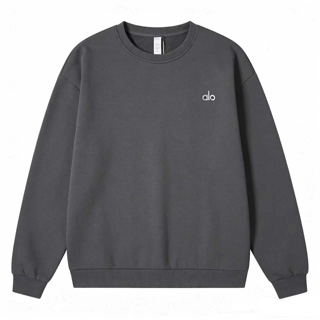 Alo Tracksuits Hooded sweatshirt and straight-leg sweatpants set — Dark gray crew neck