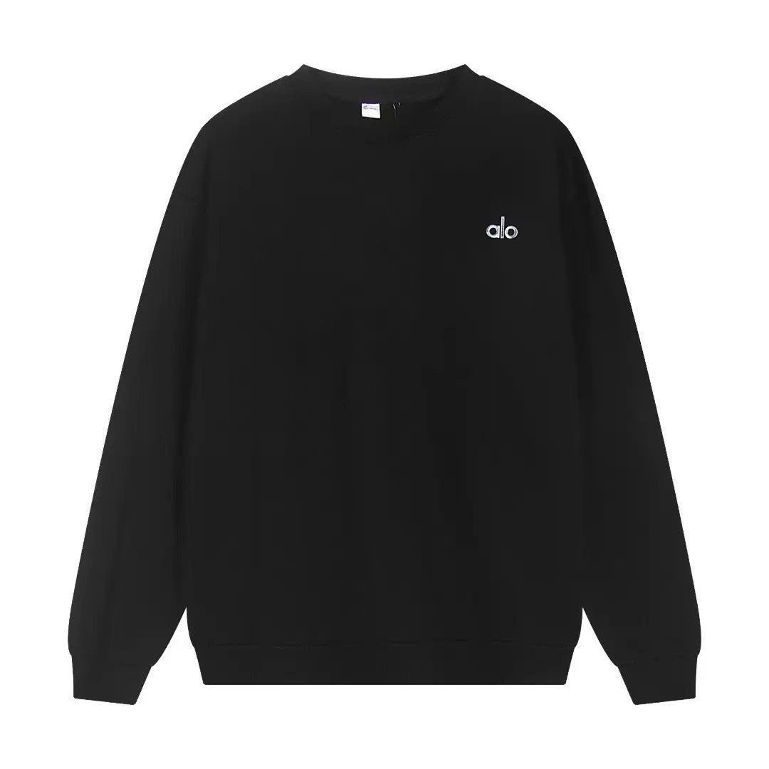 Alo Tracksuits Hooded sweatshirt and straight-leg sweatpants set — Black crew neck