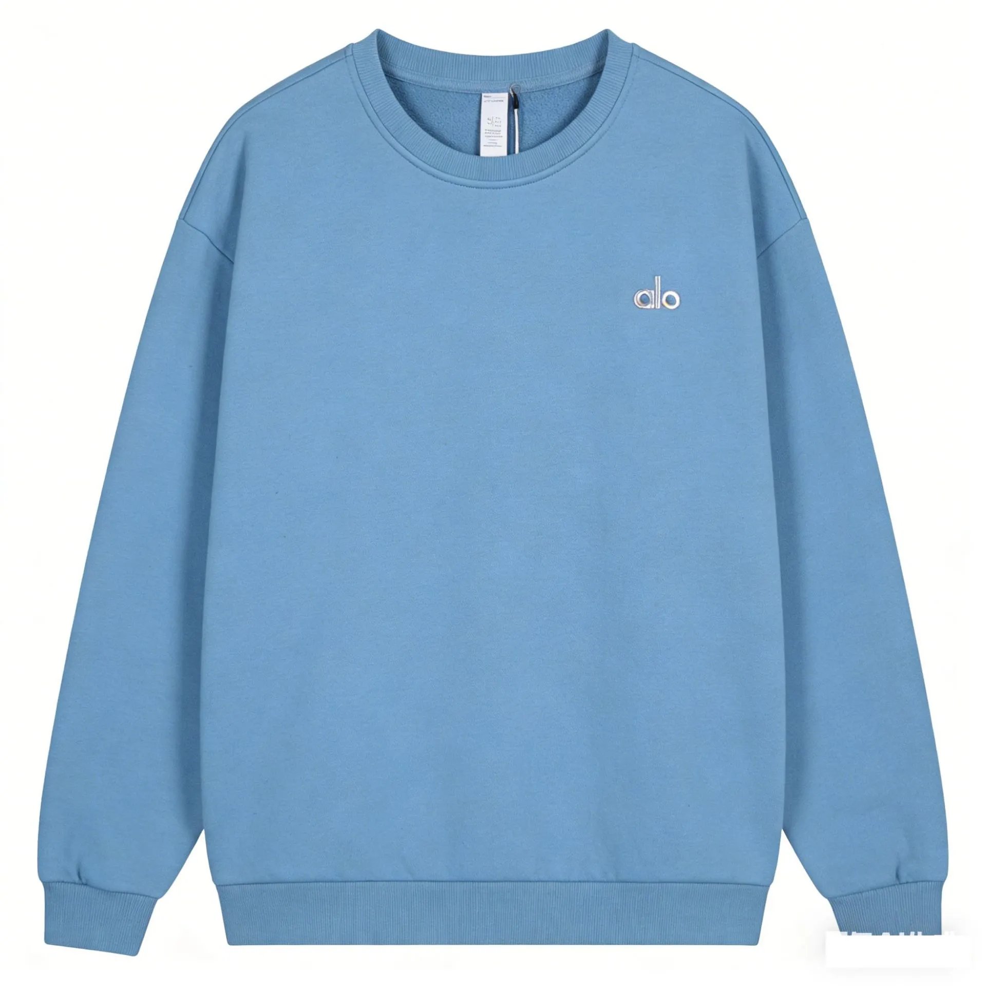 Alo Tracksuits Hooded sweatshirt and straight-leg sweatpants set — Sky-blue round neck