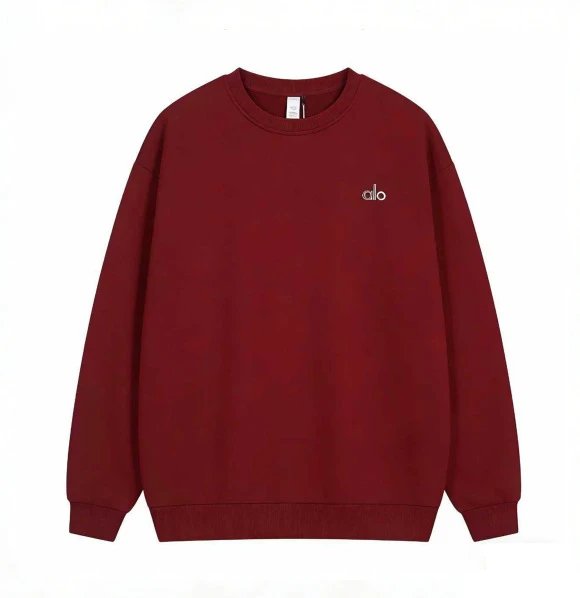Alo Tracksuits Hooded sweatshirt and straight-leg sweatpants set — Wine-red crew neck