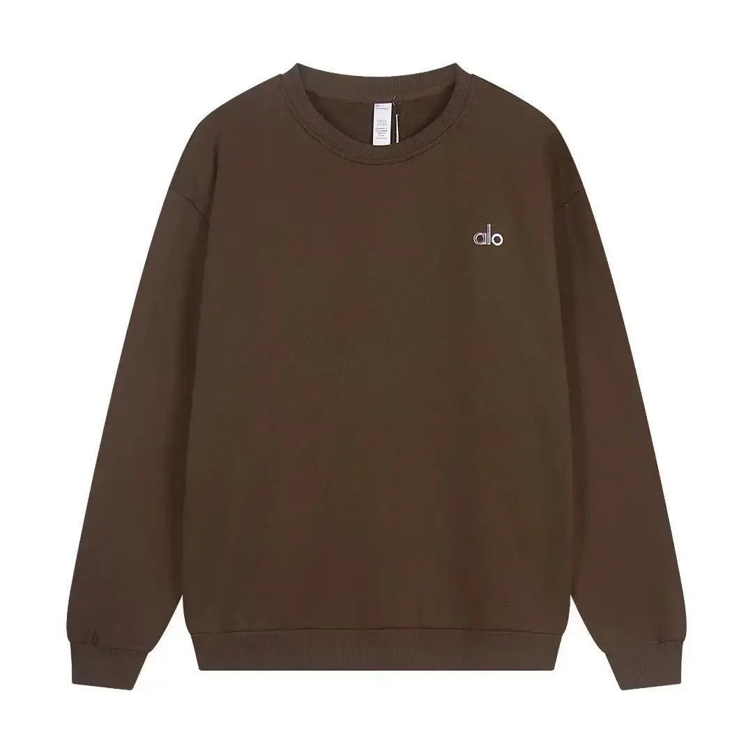 Alo Tracksuits Hooded sweatshirt and straight-leg sweatpants set — Coffee crew neck