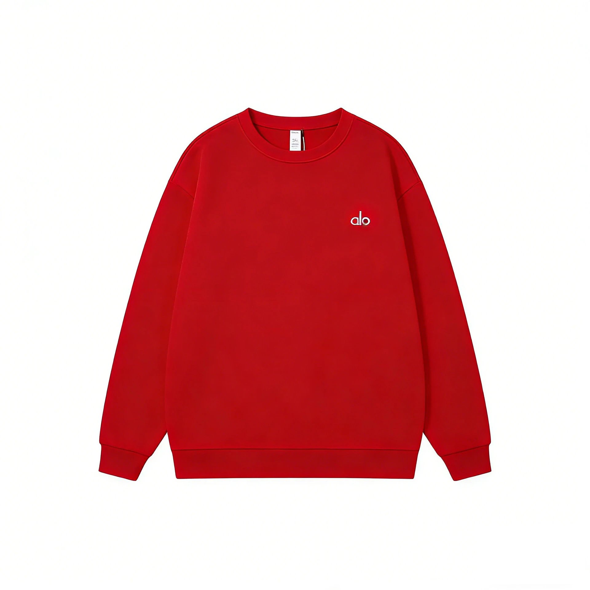 Alo Tracksuits Hooded sweatshirt and straight-leg sweatpants set — Bright red round neck