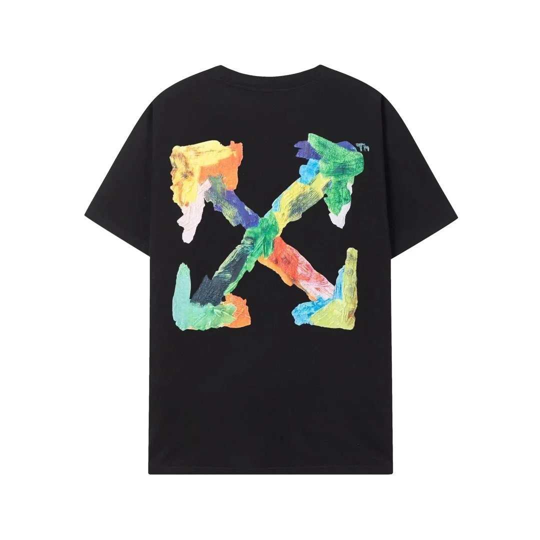 Black Short-Sleeve T-Shirt with Colorful Arrow Print