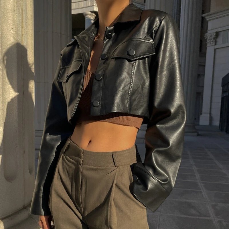 Cropped Faux Leather Jacket