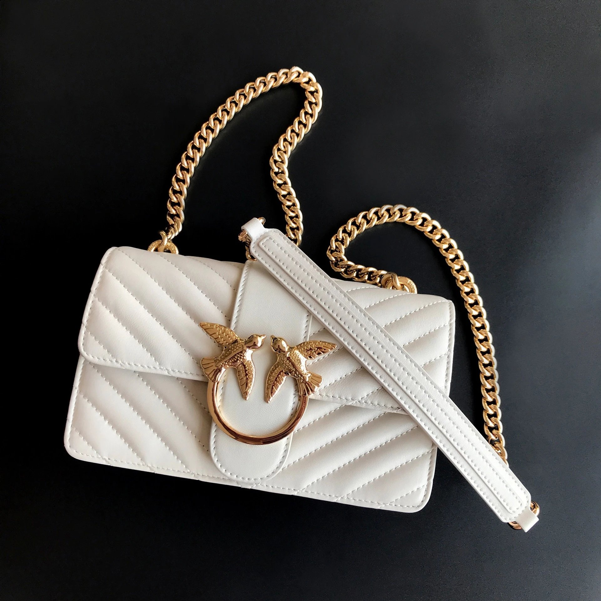 Pinko Love Birds Logo on Quilted Leather Bag