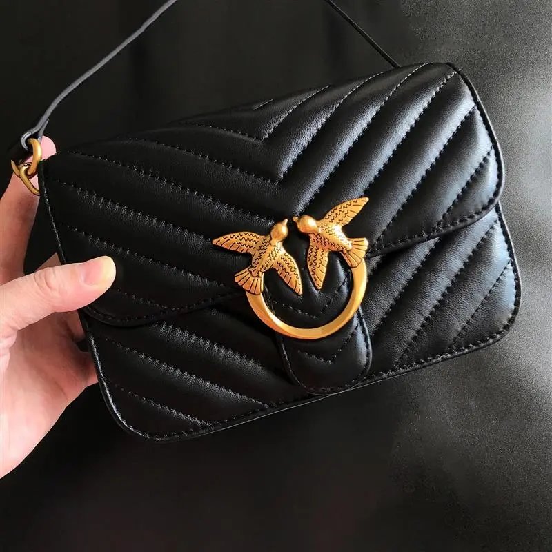 Pinko Love Birds Logo on Quilted Leather Bag