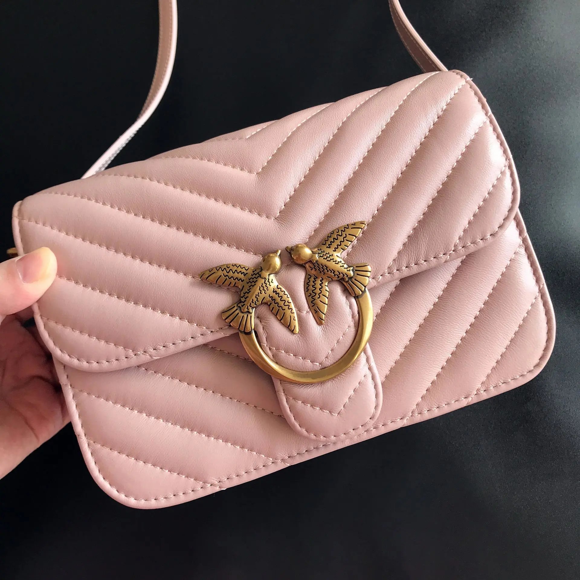 Pinko Love Birds Logo on Quilted Leather Bag