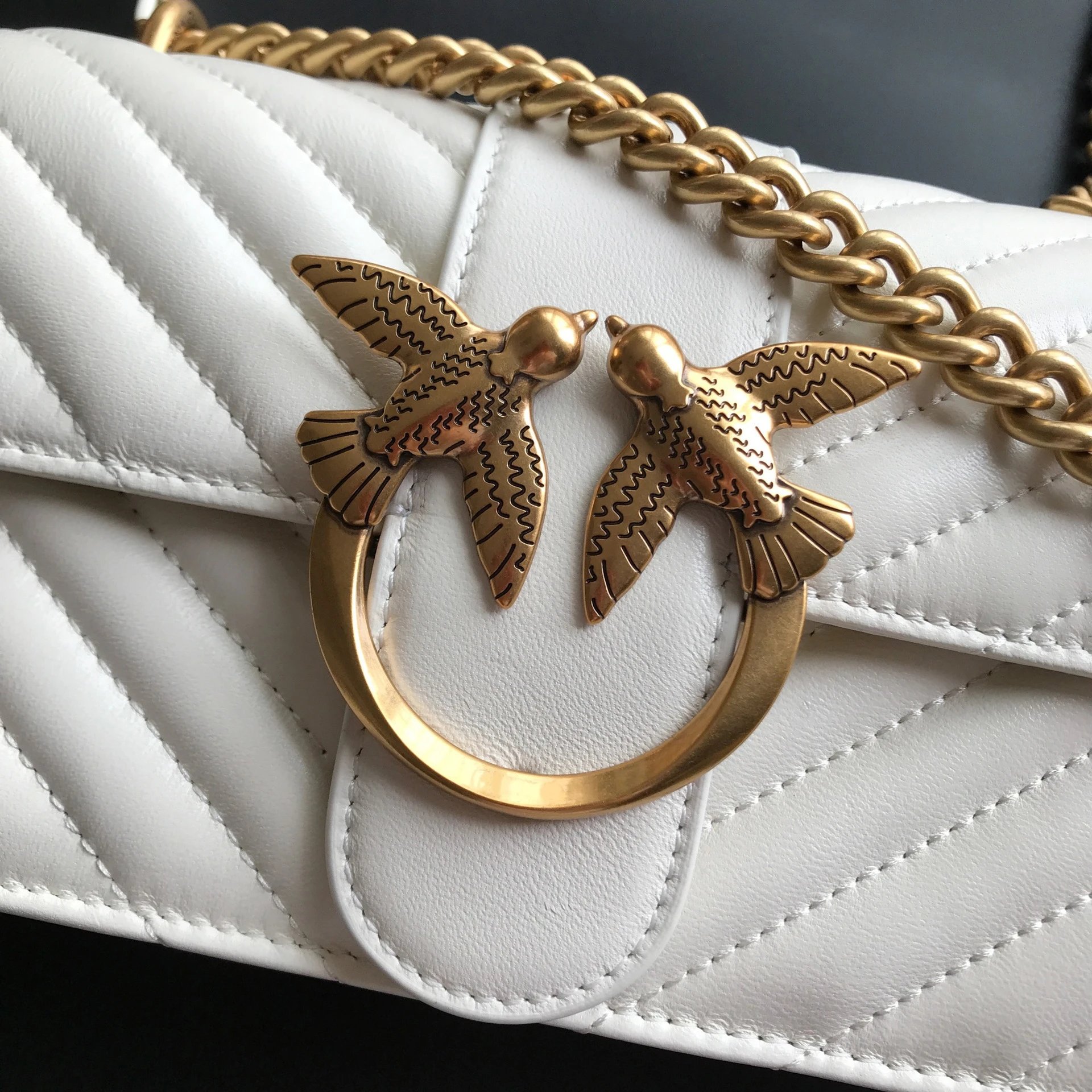 Pinko Love Birds Logo on Quilted Leather Bag