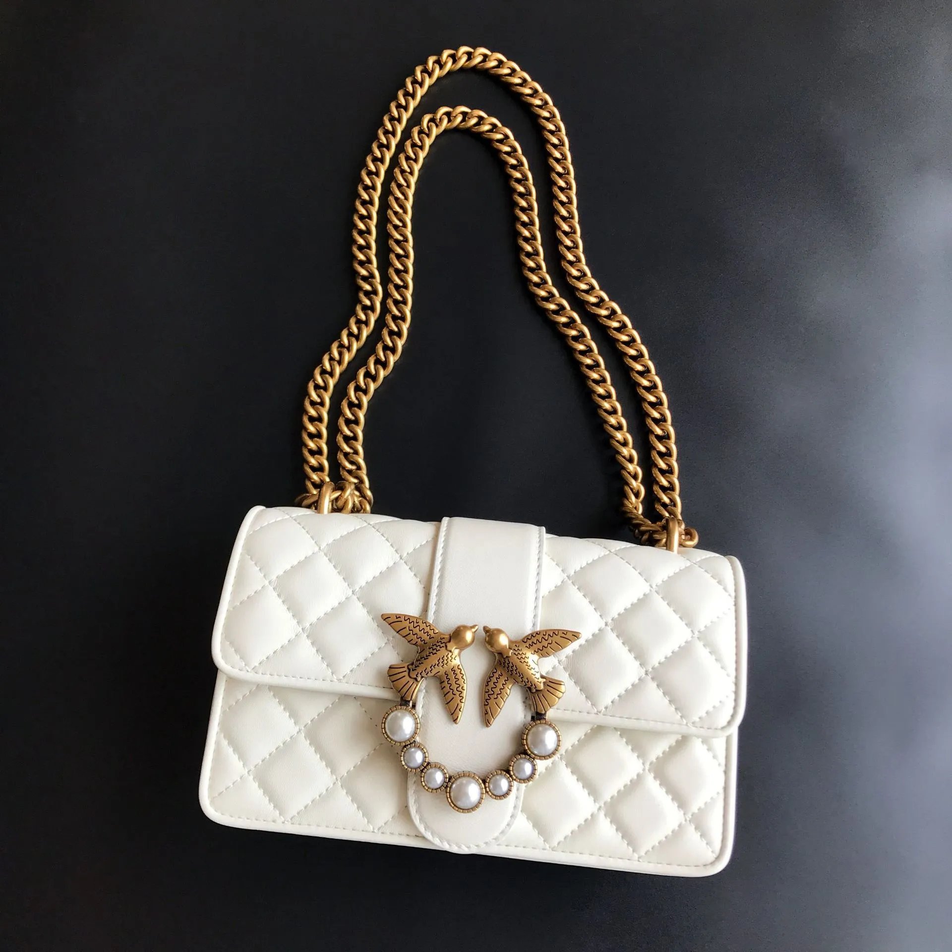 Pinko Love Birds Logo on Quilted Leather Bag