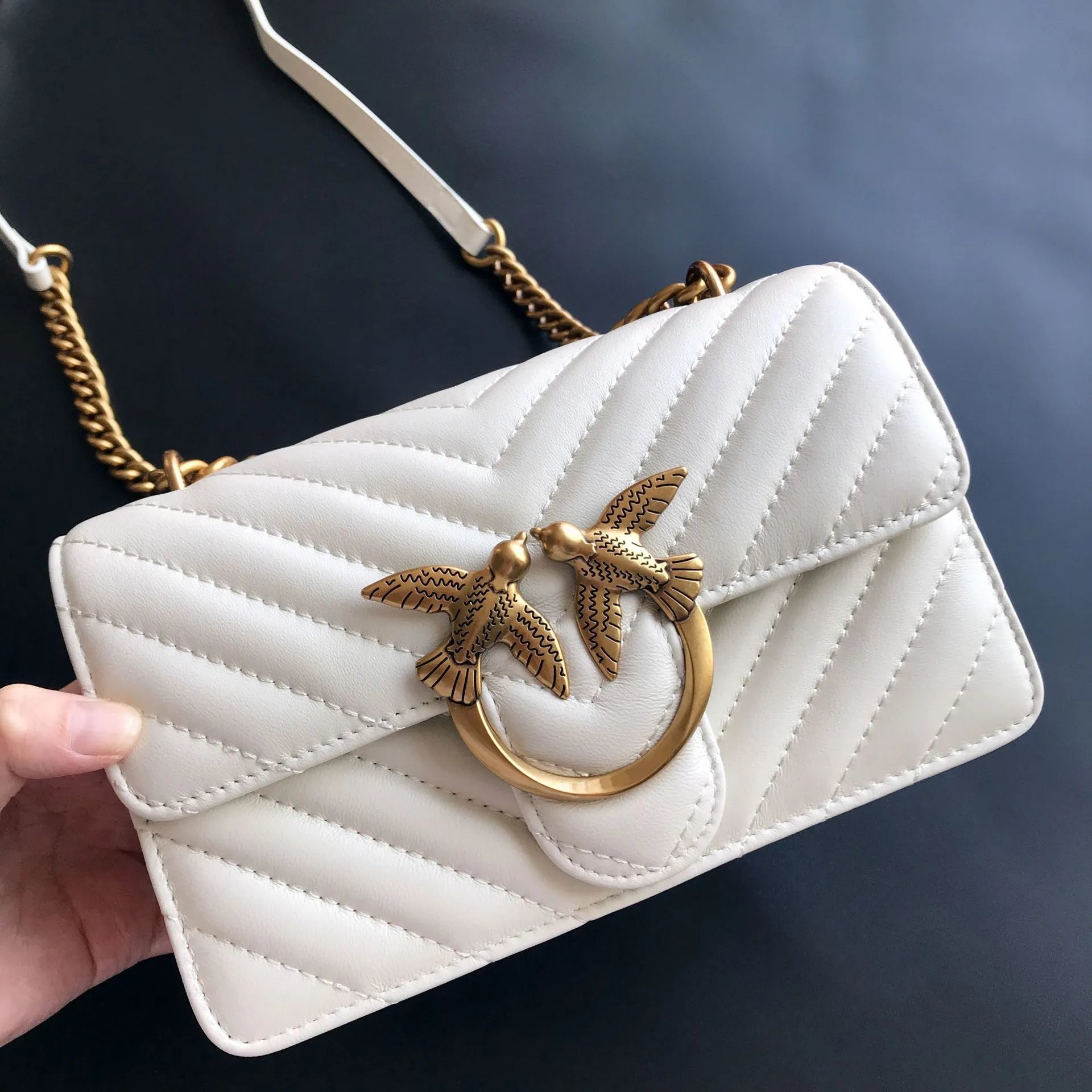Pinko Love Birds Logo on Quilted Leather Bag