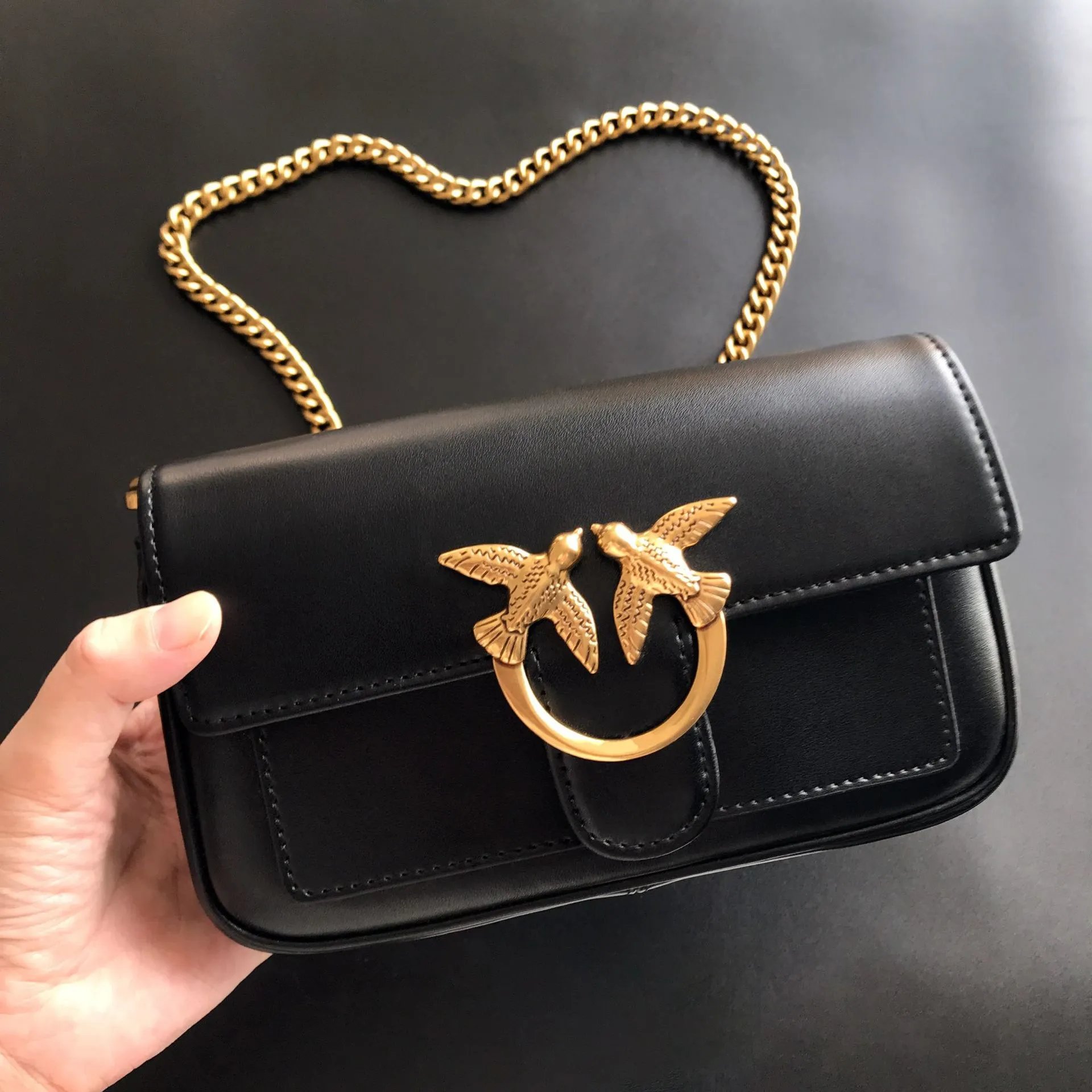 Pinko Love Birds Logo on Quilted Leather Bag