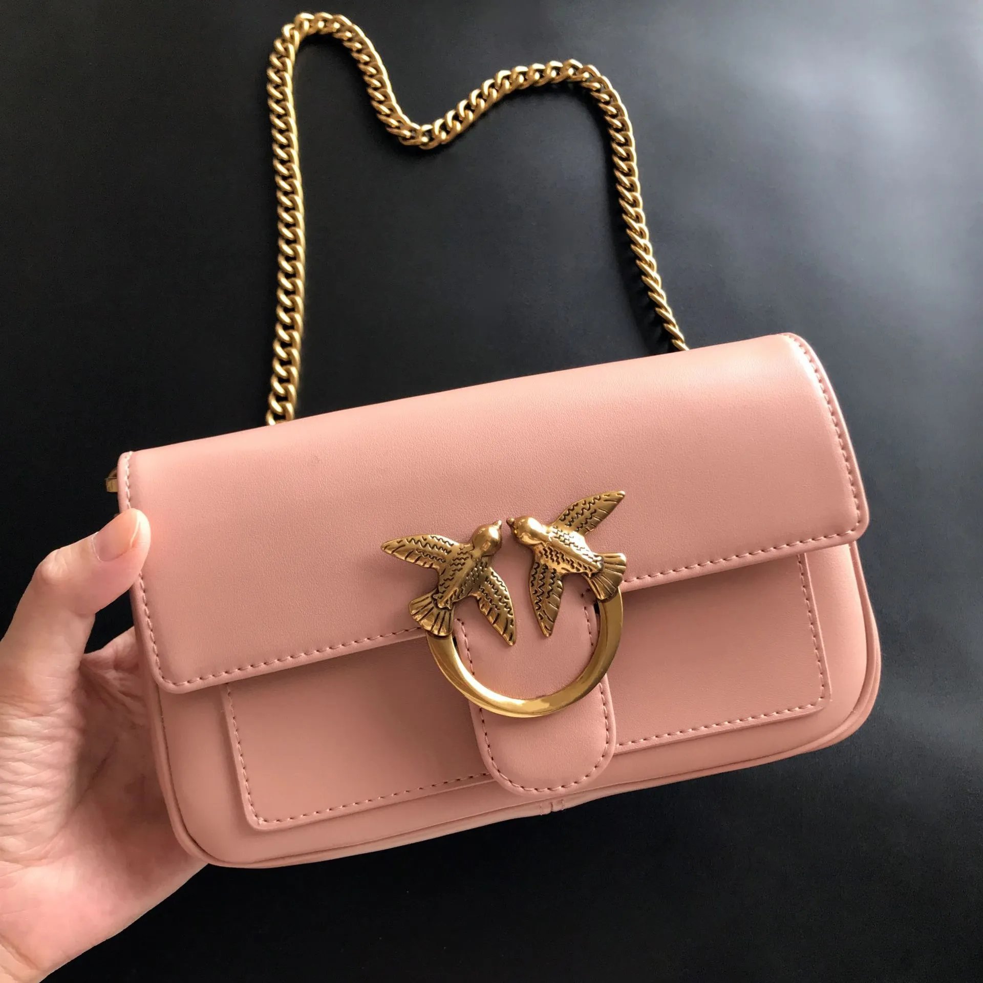 Pinko Love Birds Logo on Quilted Leather Bag