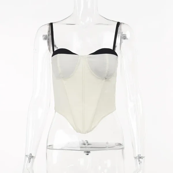 Design Corset Top Beige with Black Trim and Spaghetti Straps - 42