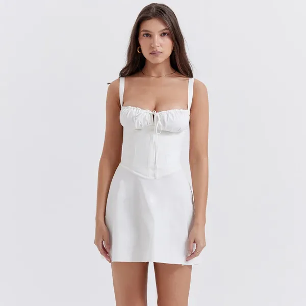 Design Black Ruched Corset Dress with Adjustable Straps Dress - 12