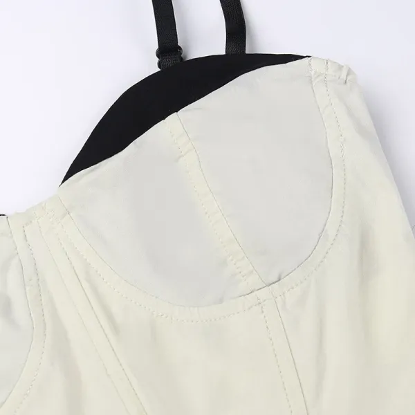 Design Corset Top Beige with Black Trim and Spaghetti Straps - 47