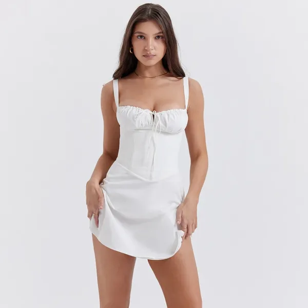 Design Black Ruched Corset Dress with Adjustable Straps Dress - 13