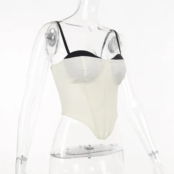 Design Corset Top Beige with Black Trim and Spaghetti Straps - 43