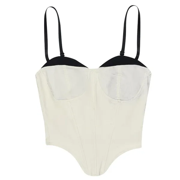 Design Corset Top Beige with Black Trim and Spaghetti Straps - 51