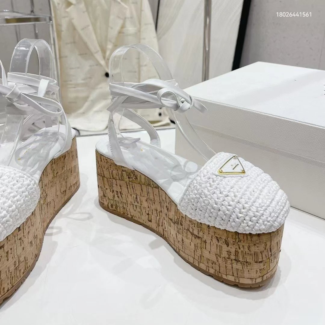 Prada Cleo Platform Wedge Sand