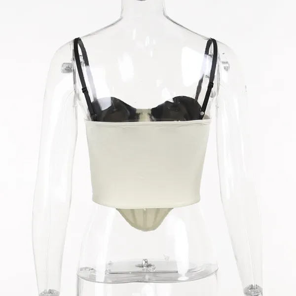 Design Corset Top Beige with Black Trim and Spaghetti Straps - 44