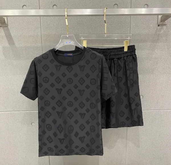 Louis Vuitton Monogram Embossed Black T-Shirt and Shorts Set - 1