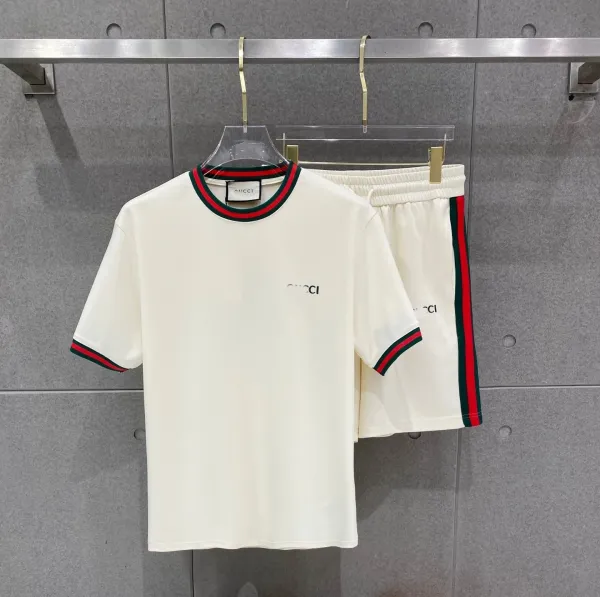 Gucci Web-Trimmed Logo T-Shirt and Shorts Set White - 1