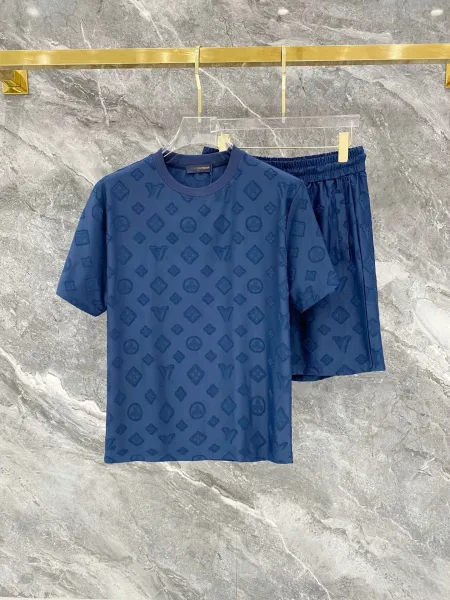 Louis Vuitton Monogram Jacquard T-Shirt and Shorts Set Navy Blue Casual Set - 1