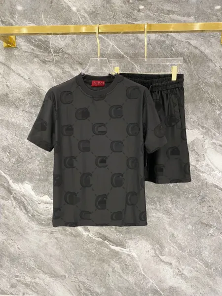 Gucci GG Monogram All-Over Print Black T-Shirt and Shorts Set - 1