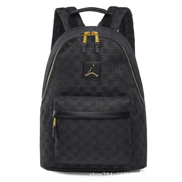 Air Jordan Monogram Print Black Gold Zipper Backpack - 1