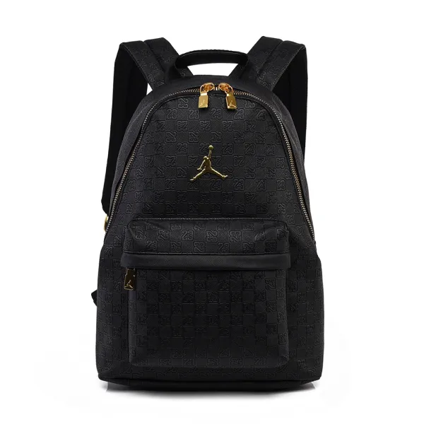 Air Jordan Monogram Print Black Gold Zippered Backpack - 1