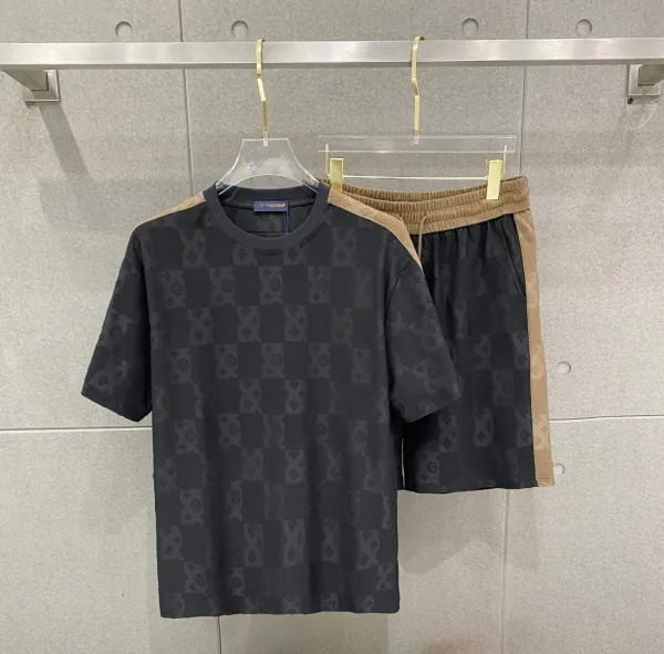 Louis Vuitton Monogram Chessboard Print T-Shirt and Shorts Set Black / Beige - 1