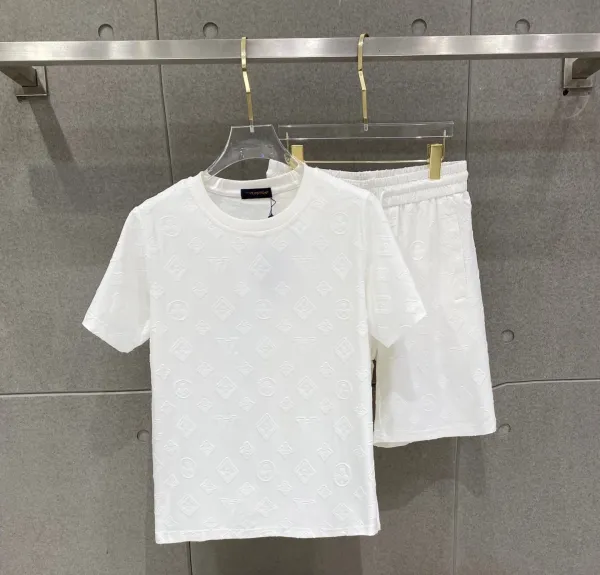 Louis Vuitton Monogram Embossed White T-Shirt and Shorts Set - 1