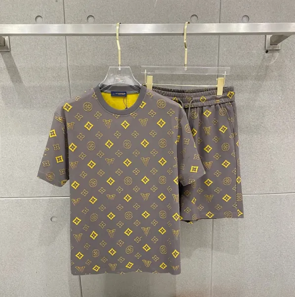 Louis Vuitton Monogram Print Gray and Yellow T-Shirt and Shorts Set - 1