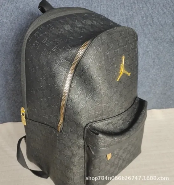 Air Jordan Monogram Print Black Gold Zipper Backpack - 1