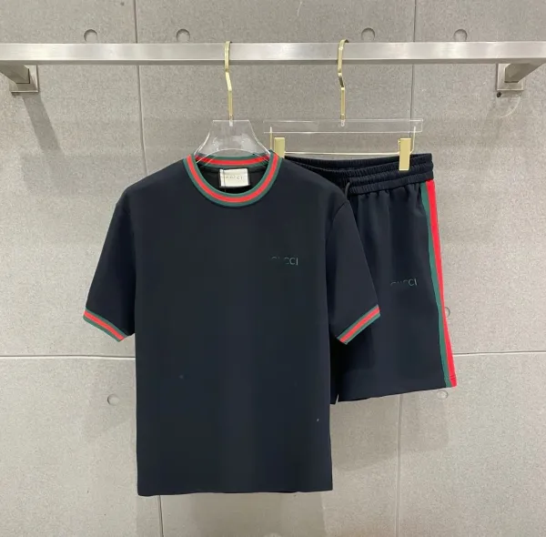 Gucci Web-Trimmed Logo T-Shirt and Shorts Set Navy - 1