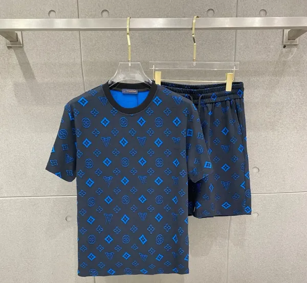 Louis Vuitton Monogram Eclipse Blue Print T-Shirt and Shorts Set - 1