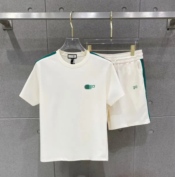 Gucci Logo-Print White T-Shirt and Shorts Set with Green Red Stripe Trim - 1