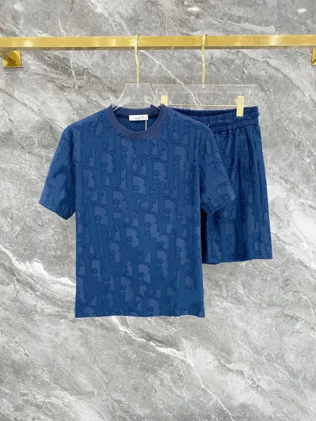 Dior Oblique Monogram Blue T-Shirt and Shorts Set - 1
