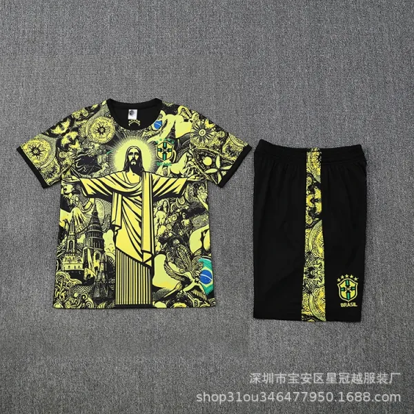 Brazil National Team x Religious Art Print Yellow-Black Activewear Set - 1